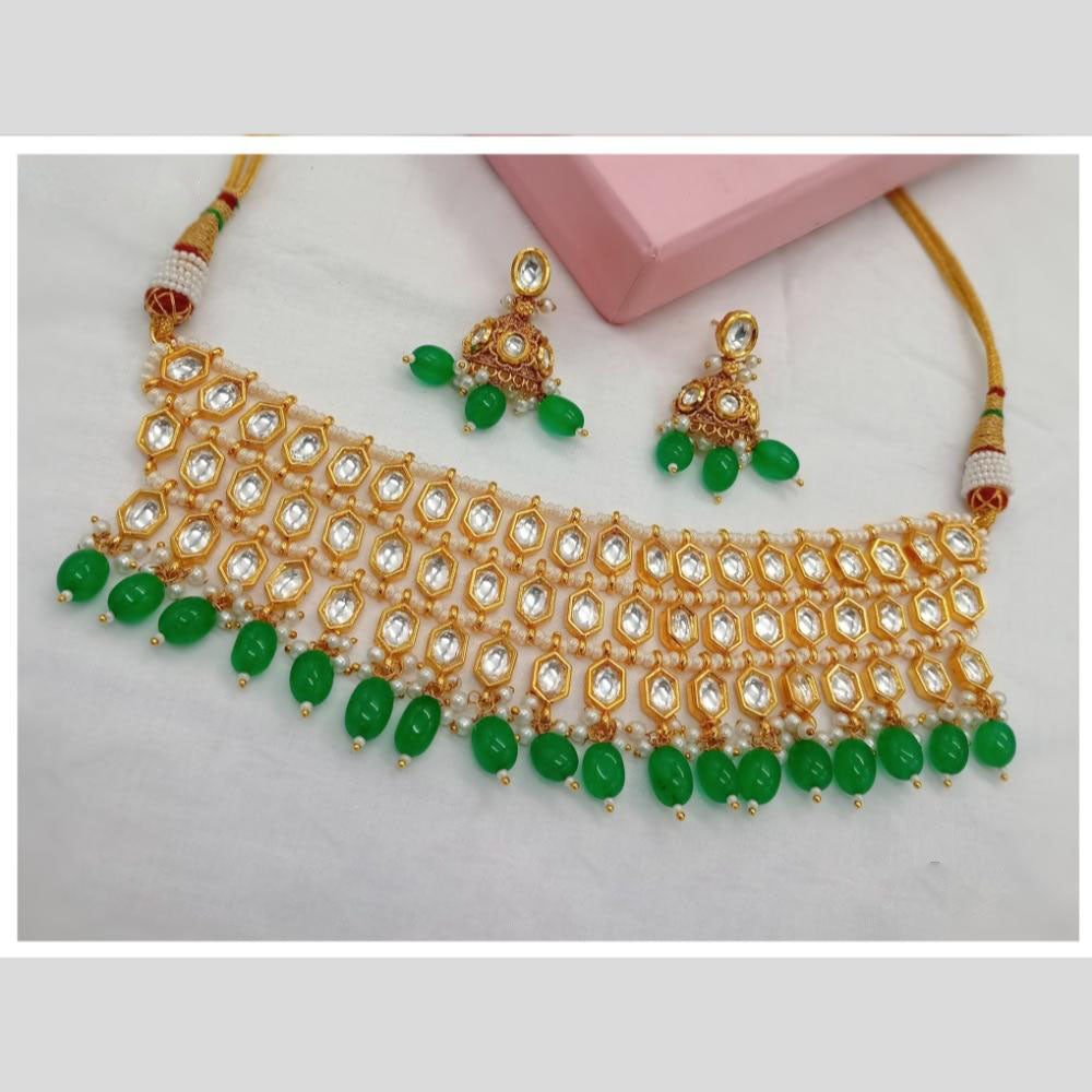 Amoliya Jewels Gold Plated Kundan Stone And Beads Choker Necklace Set