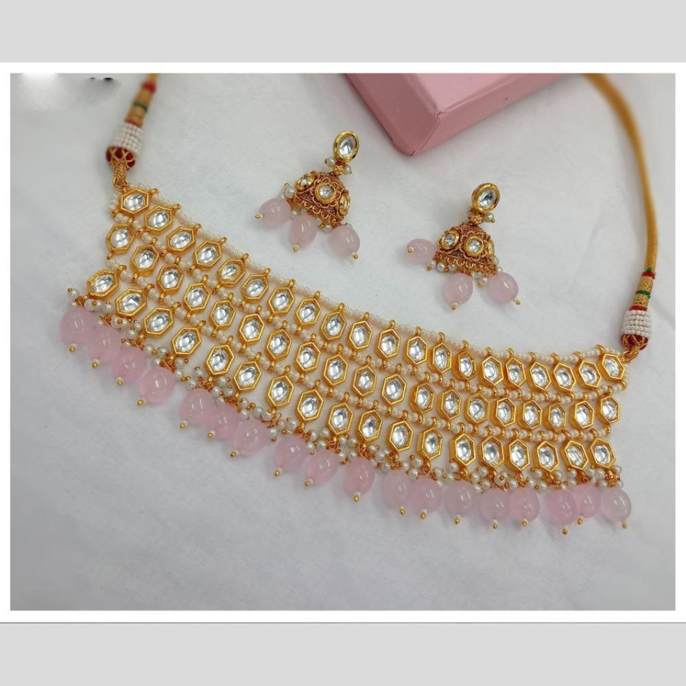 Amoliya Jewels Gold Plated Kundan Stone And Beads Choker Necklace Set