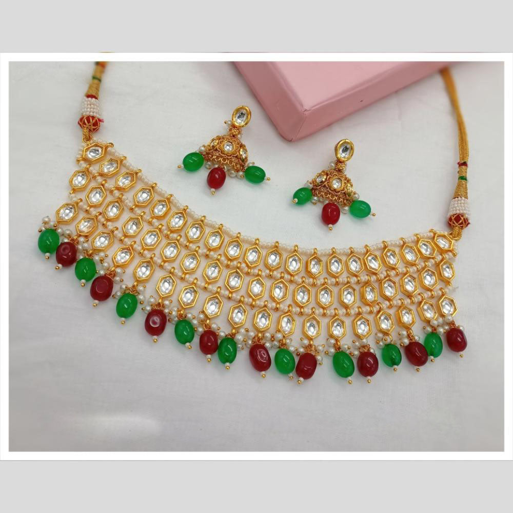 Amoliya Jewels Gold Plated Kundan Stone And Beads Choker Necklace Set