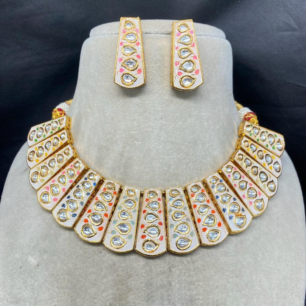 Amoliya Jewels Gold Plated Kundan Stone Meenakari Necklace Set