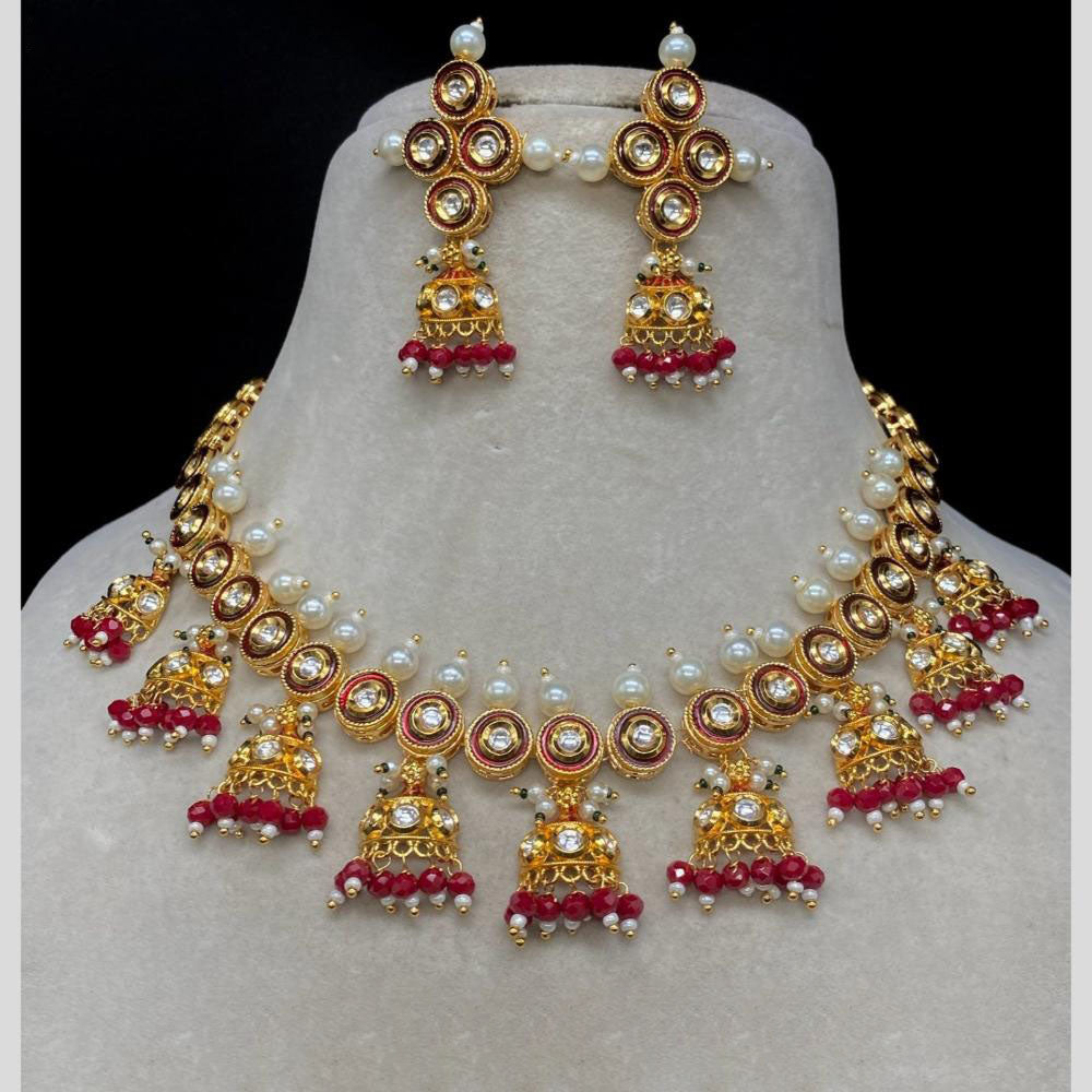 Amoliya Jewels Gold Plated Austrain Stone And Pearls Necklace Set