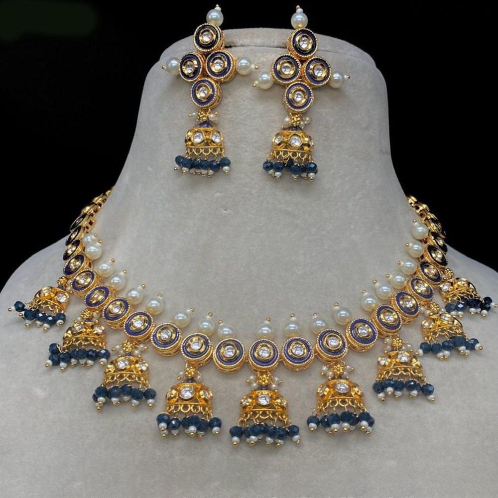 Amoliya Jewels Gold Plated Austrain Stone And Pearls Necklace Set