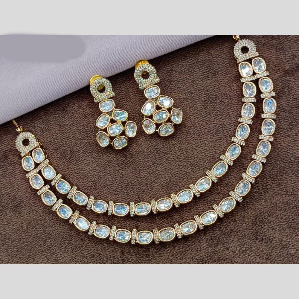 Amoliya Jewels Gold Plated Polki Kundan Stone Necklace Set