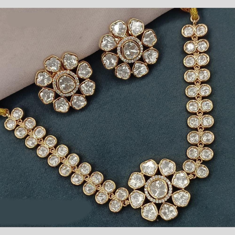Amoliya Jewels Gold Plated Polki Kundan Stone Necklace Set
