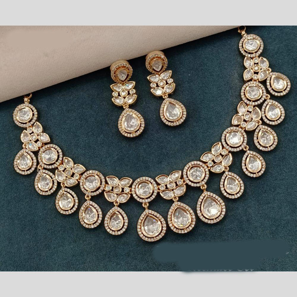 Amoliya Jewels Gold Plated Polki Kundan Stone Necklace Set