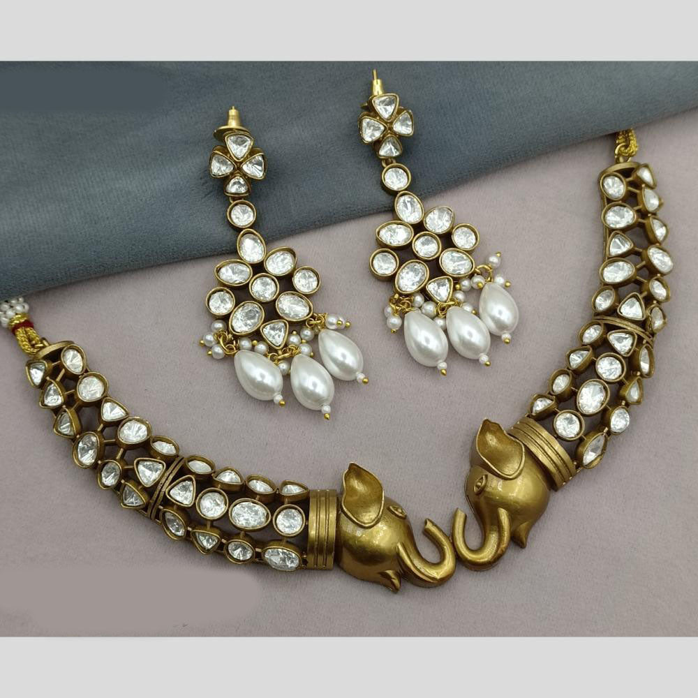 Amoliya Jewels Gold Plated Kundan Stone And Pearls Necklace Set