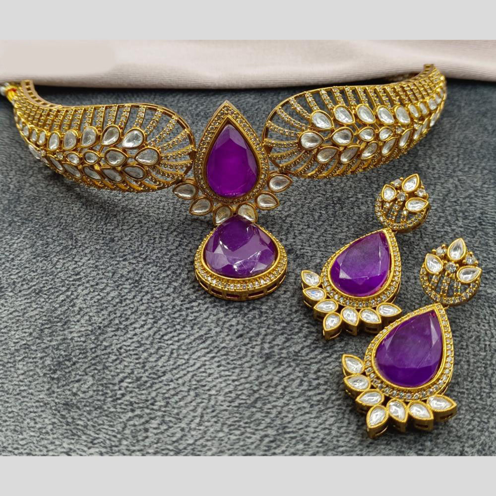 Amoliya Jewels Gold Plated Kundan Stone Necklace Set