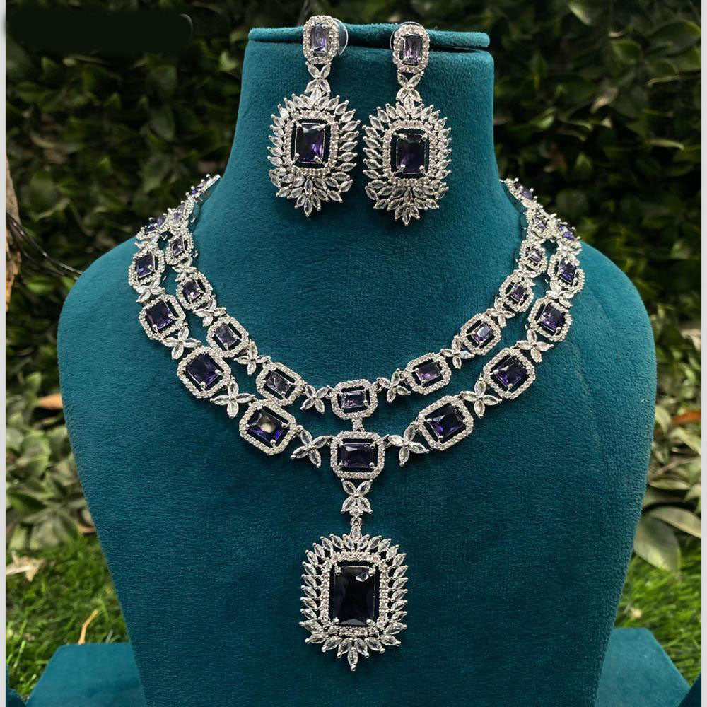 Amoliya Jewels Silver Plated American Daimonds Necklace Set
