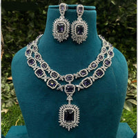 Amoliya Jewels Silver Plated American Daimonds Necklace Set