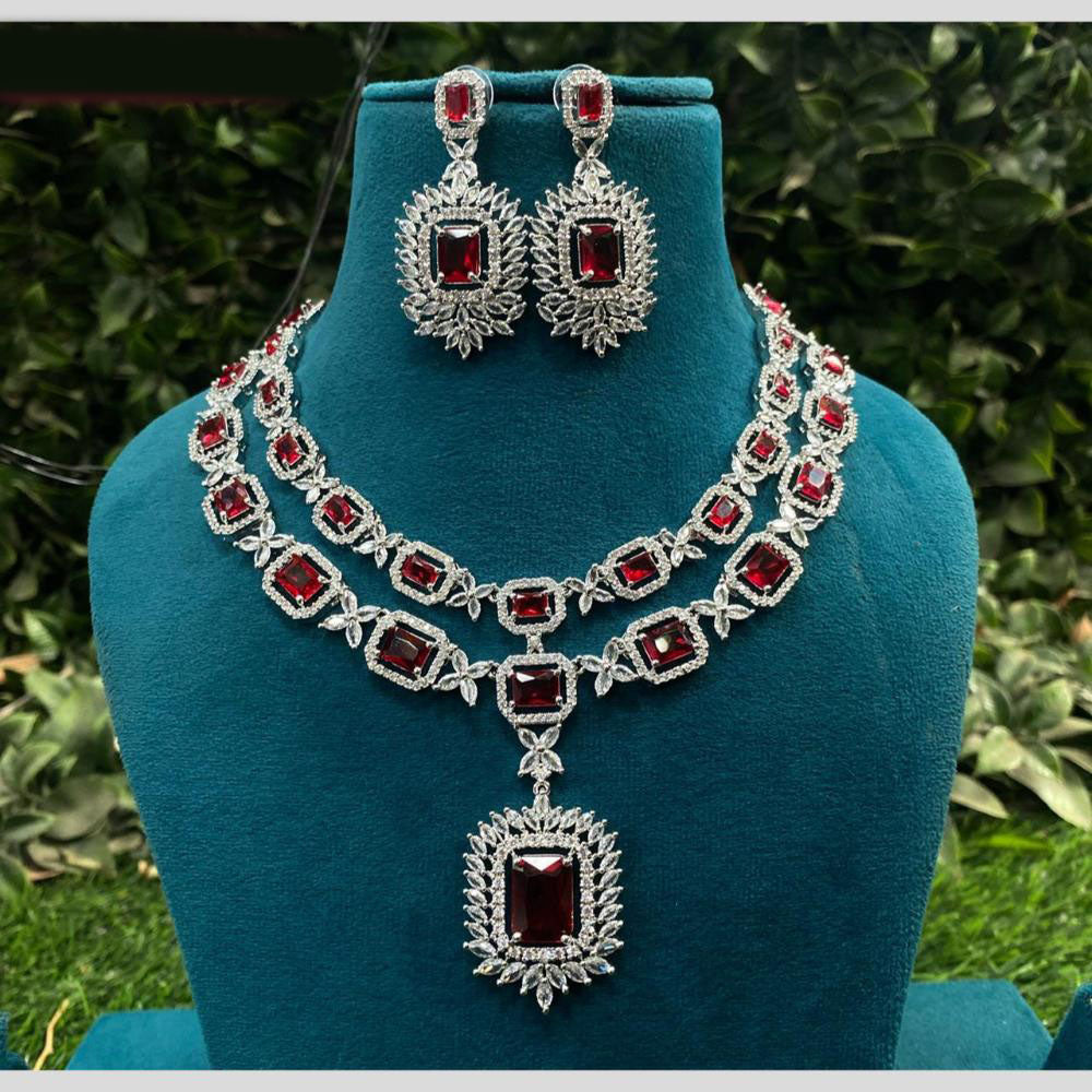 Amoliya Jewels Silver Plated American Daimonds Necklace Set