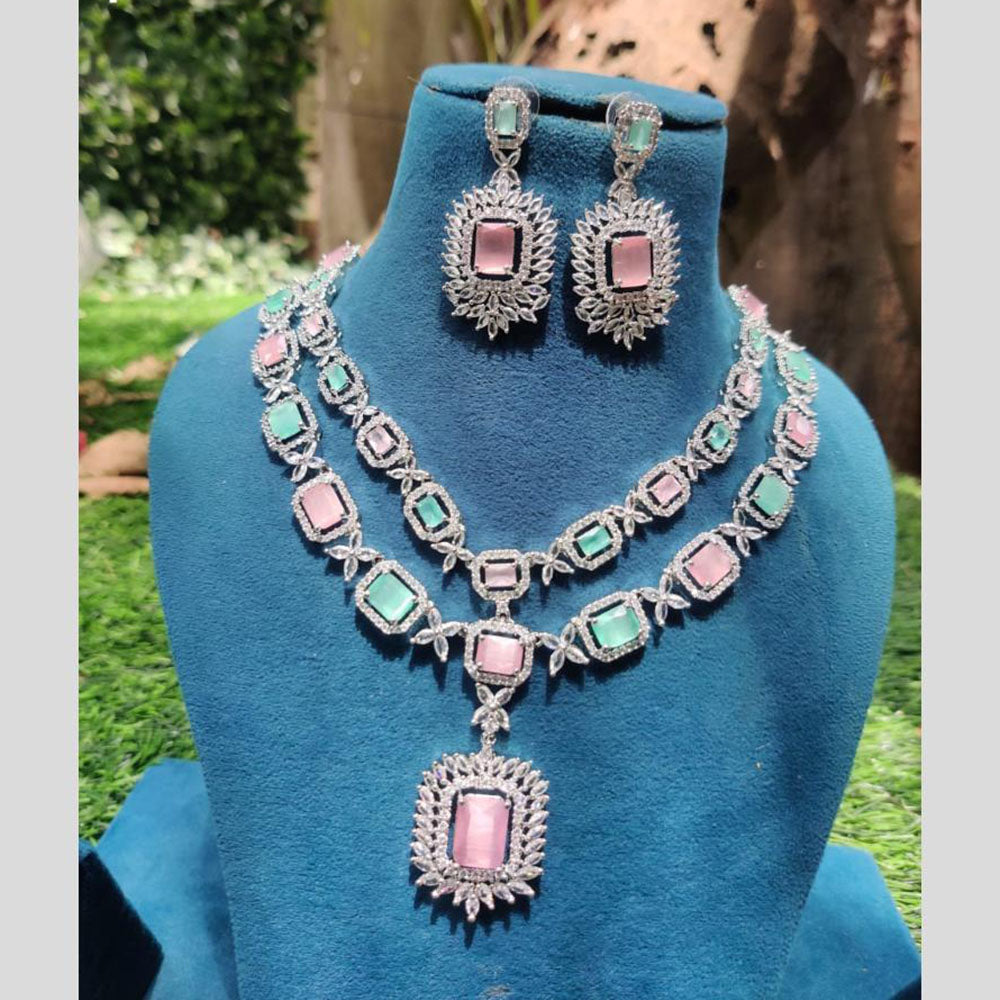 Amoliya Jewels Silver Plated American Daimonds Necklace Set