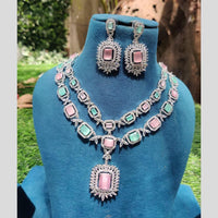 Amoliya Jewels Silver Plated American Daimonds Necklace Set