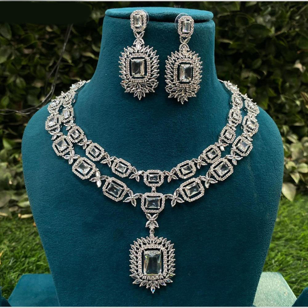 Amoliya Jewels Silver Plated American Daimonds Necklace Set