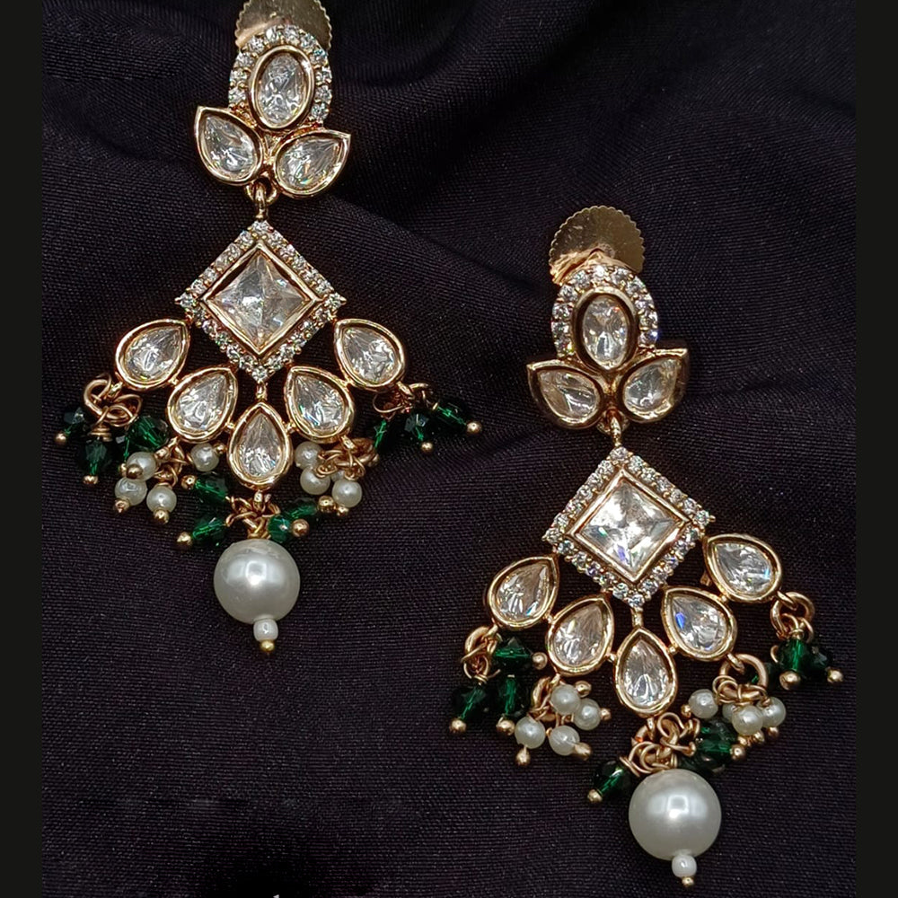 Amoliya Jewels Gold Plated Polki Kundan Stone Pearls And Beads Dangler Earrings