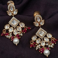 Amoliya Jewels Gold Plated Polki Kundan Stone Pearls And Beads Dangler Earrings