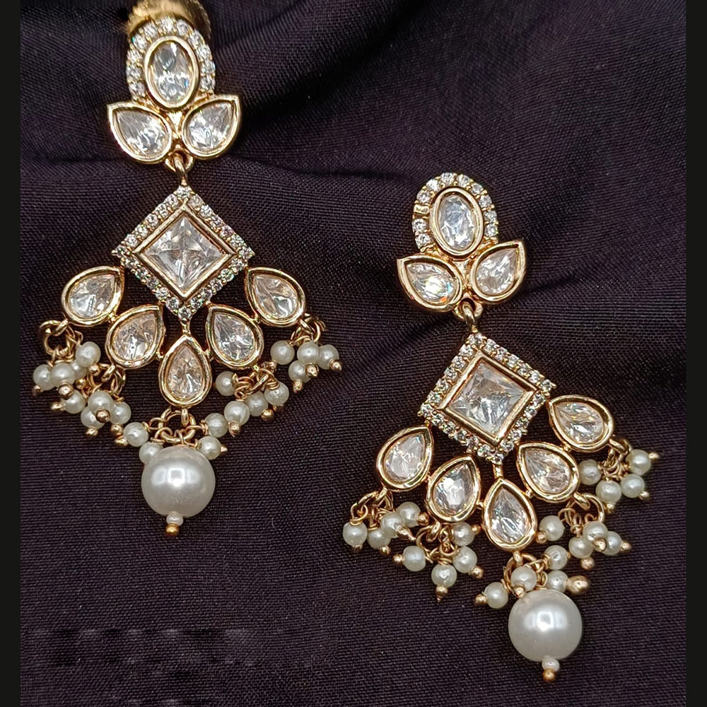 Amoliya Jewels Gold Plated Polki Kundan Stone Pearls And Beads Dangler Earrings