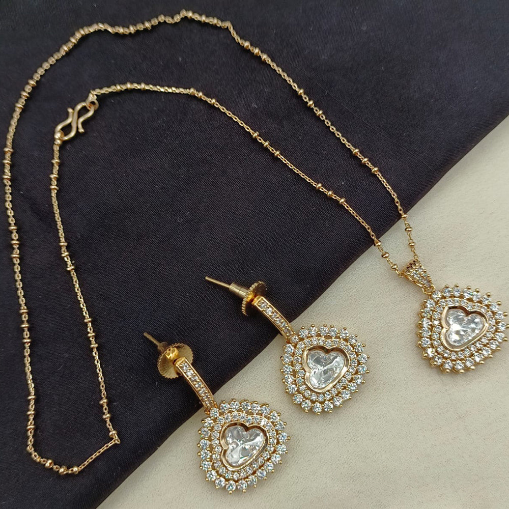 Amoliya Jewels Gold Plated Polki Kundan Stone Chain Pendant Set