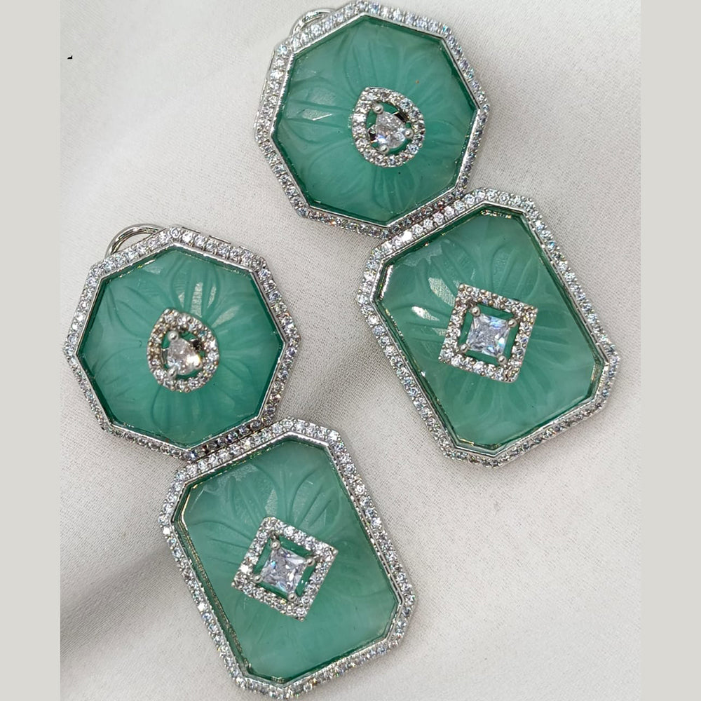 Amoliya Jewels Silver Plated American Diamond And Austrian Stone Dangler Earrings