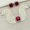 Amoliya Jewels Silver Plated American Diamond And Pearls Choker Necklace Set