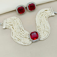 Amoliya Jewels Silver Plated American Diamond And Pearls Choker Necklace Set