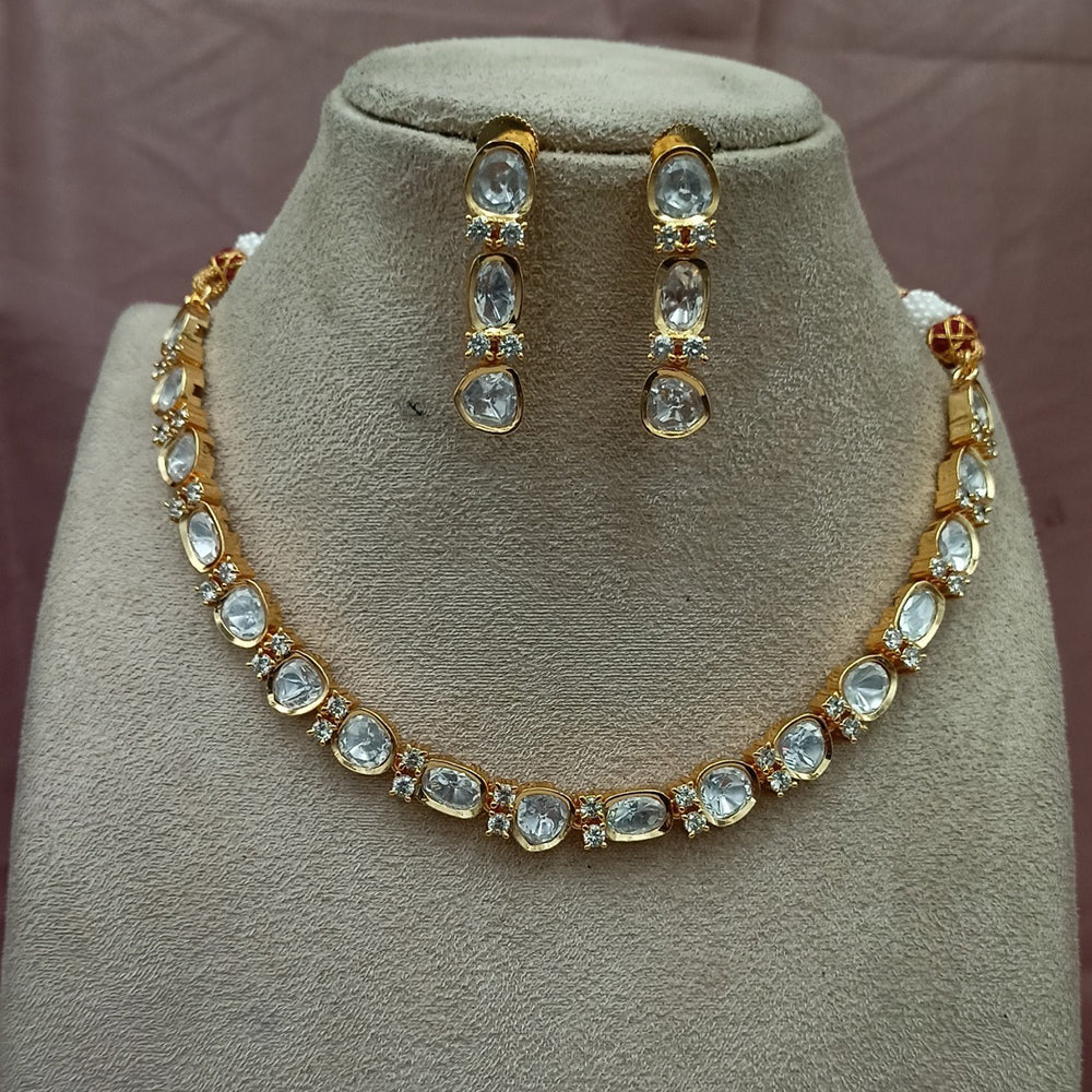 Amoliya Jewels Gold Plated Polki Kundan Stone Necklace Set