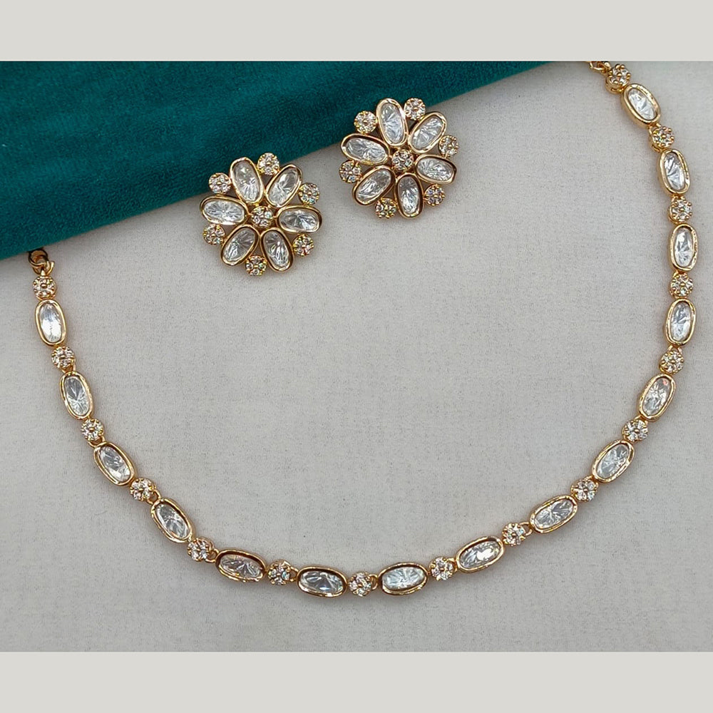 Amoliya Jewels Gold Plated Polki Kundan Stone Necklace Set