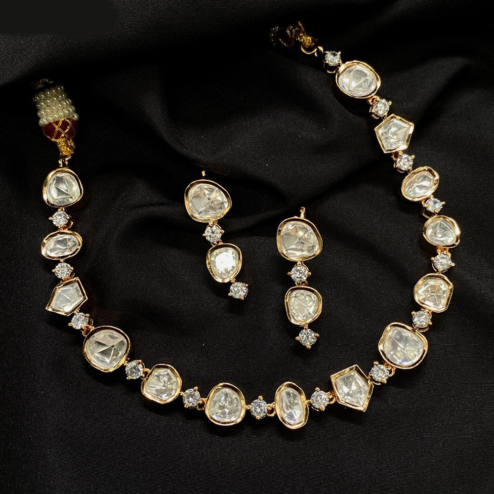 Amoliya Jewels Gold Plated Polki Kundan Stone Necklace Set