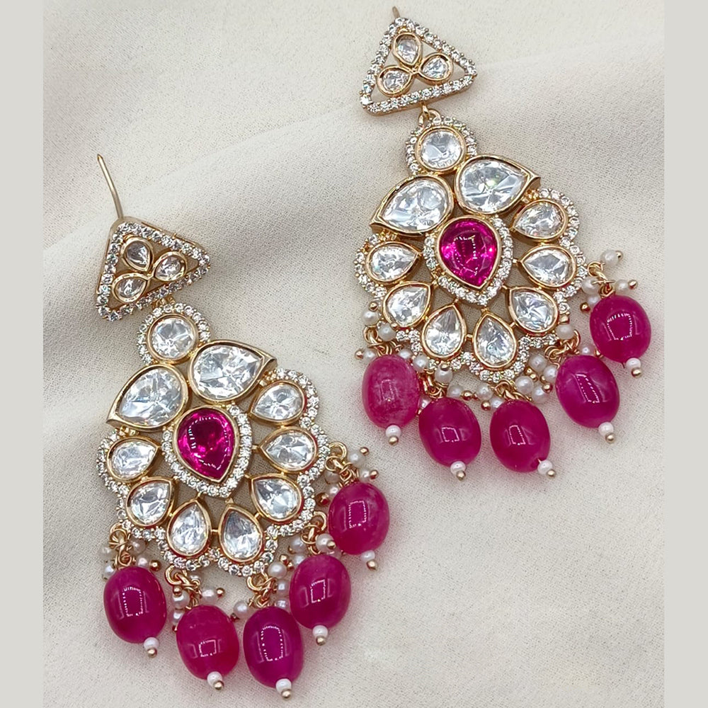 Amoliya Jewels Gold Plated Polki Kundan Stone Pearls And Beads Dangler Earrings