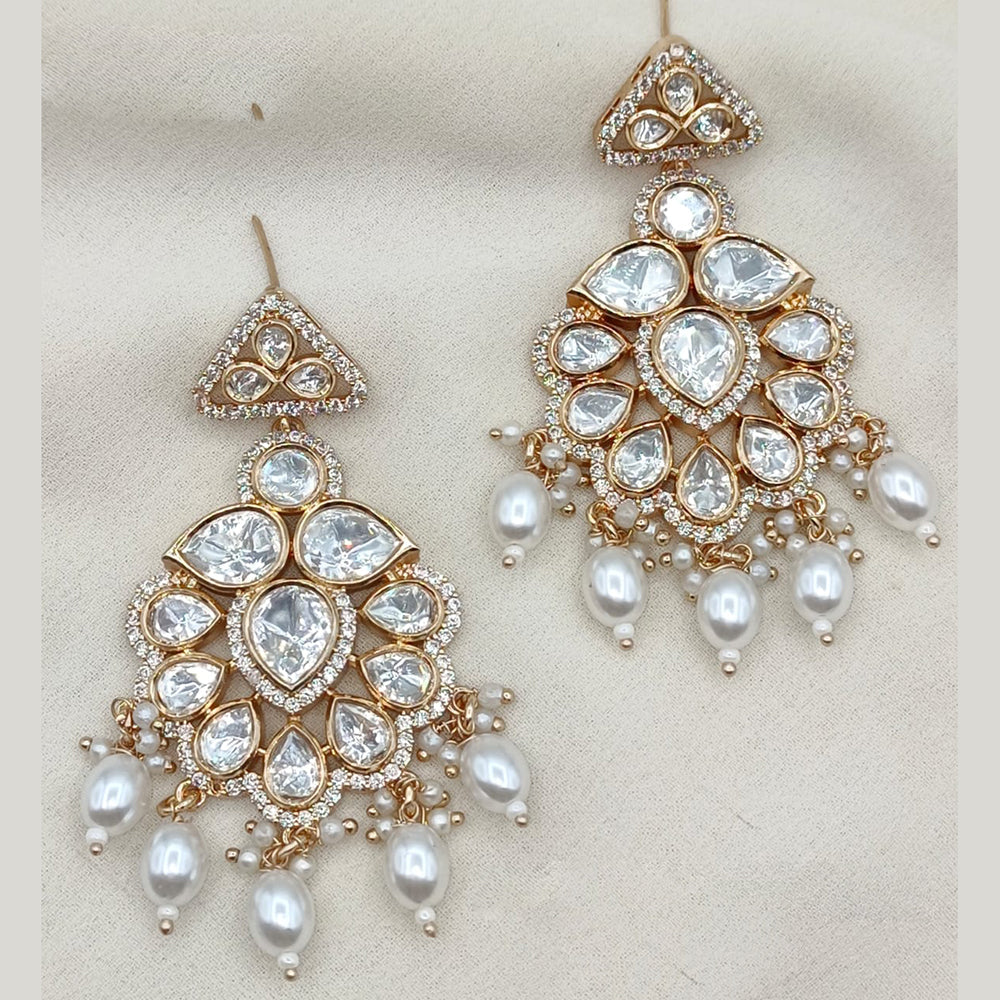 Amoliya Jewels Gold Plated Polki Kundan Stone Pearls And Beads Dangler Earrings
