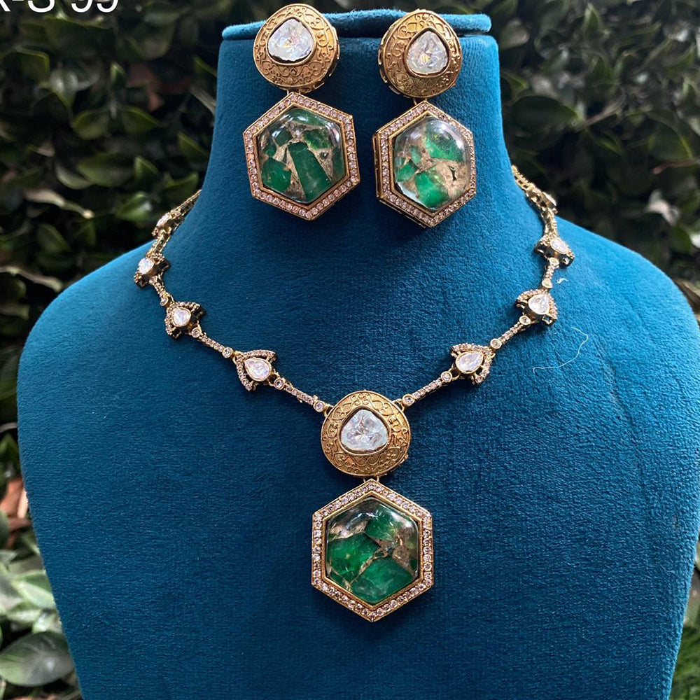 Amoliya Jewels Gold Plated Polki Kundan And Druzy Stone Necklace Set