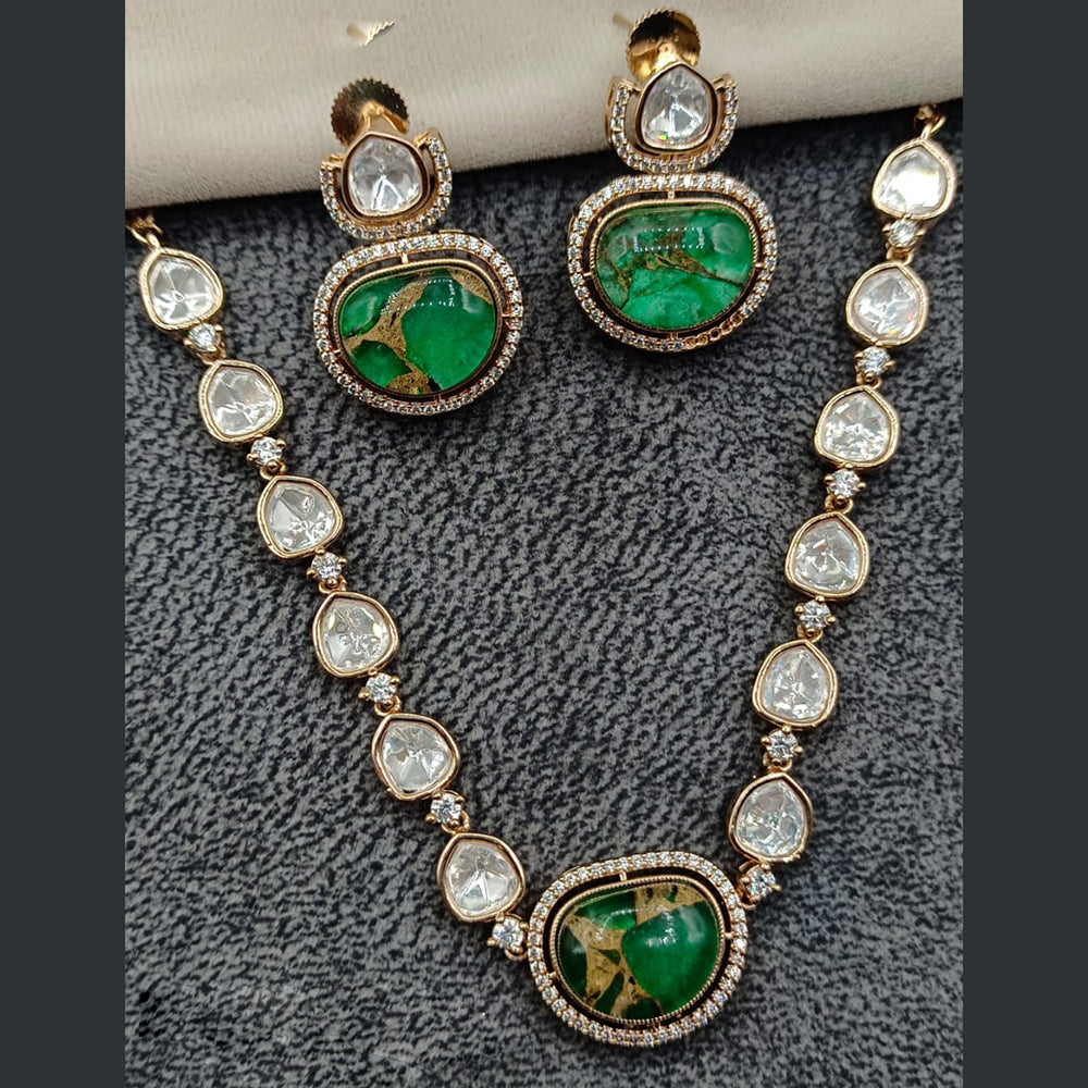 Amoliya Jewels Gold Plated Polki Kundan And Druzy Stone Necklace Set