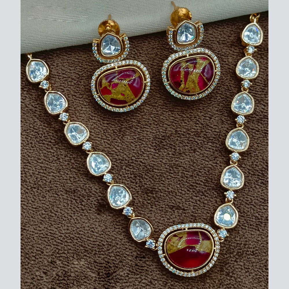 Amoliya Jewels Gold Plated Polki Kundan And Druzy Stone Necklace Set