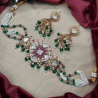 Amoliya Jewels Gold Plated Polki Kundan Pota Stone And Beads Choker Necklace Set