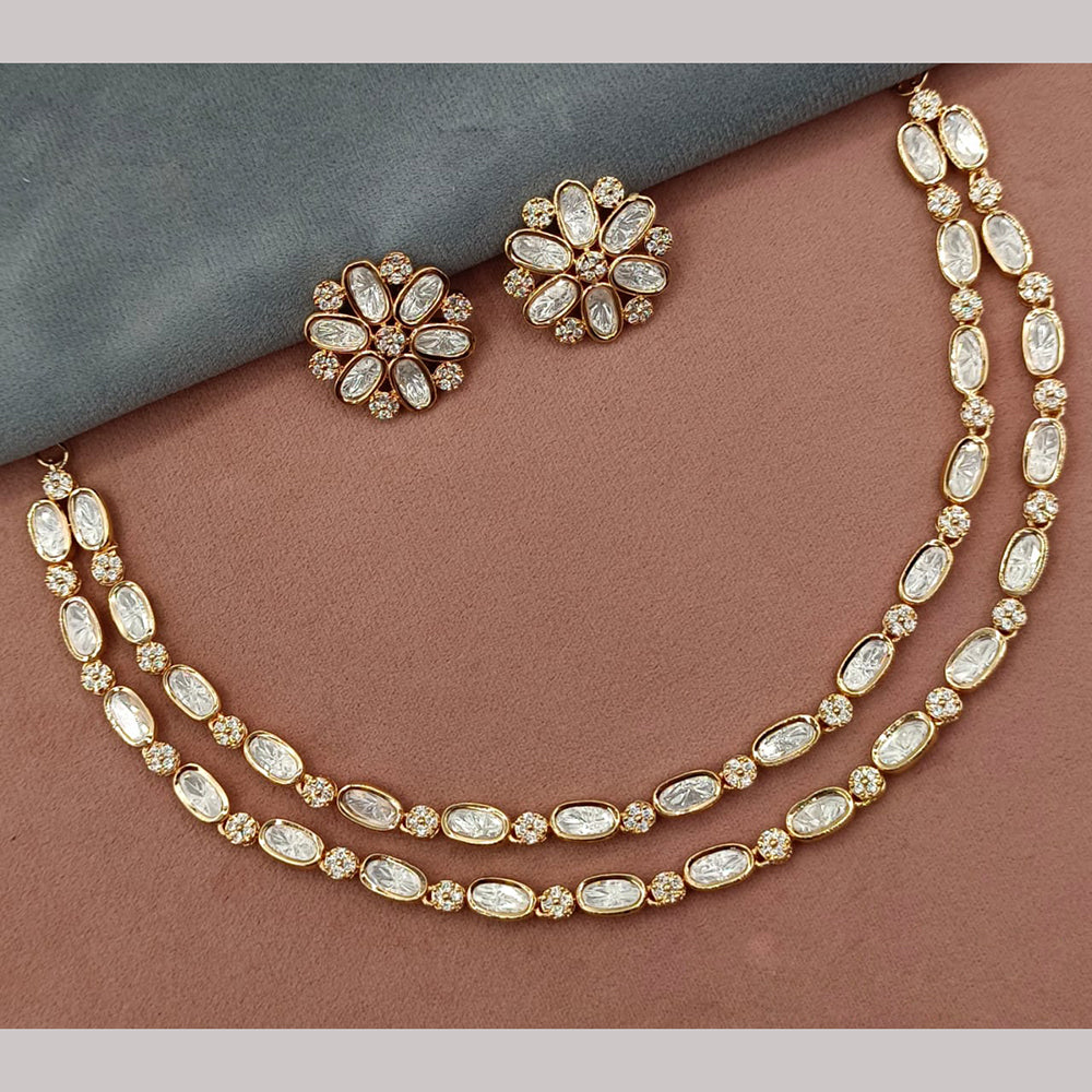 Amoliya Jewels Gold Plated Polki Kundan Stone Necklace Set