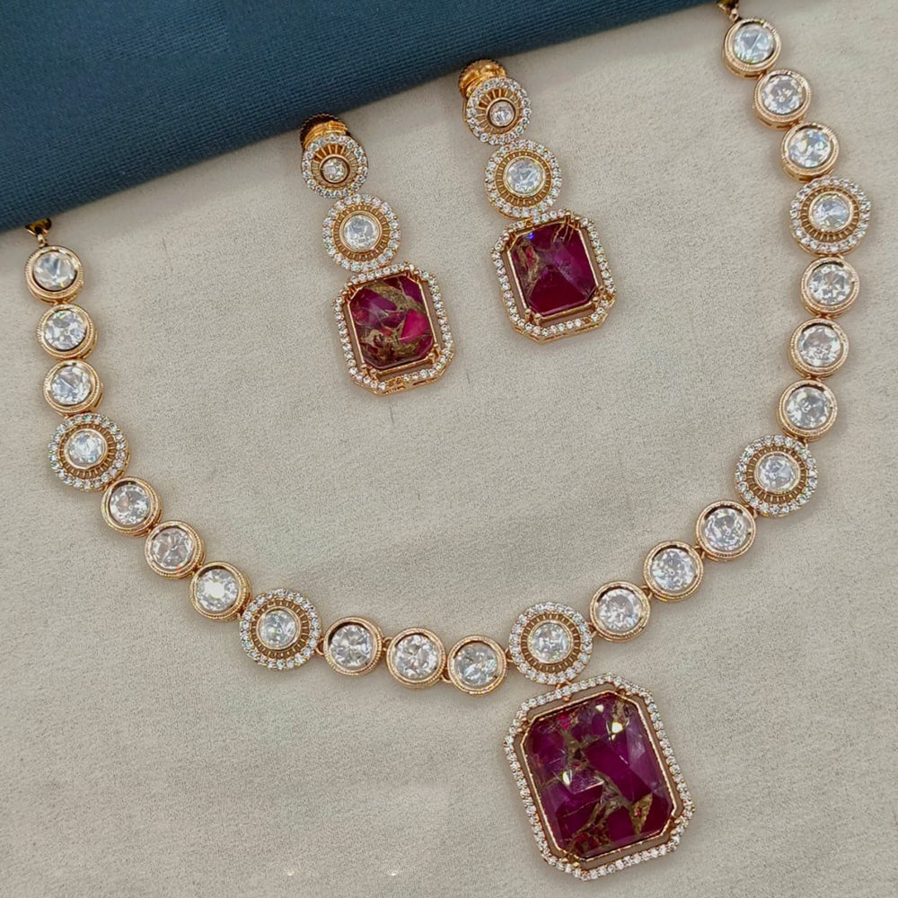 Amoliya Jewels Gold Plated Polki Kundan And Druzy Stone Necklace Set