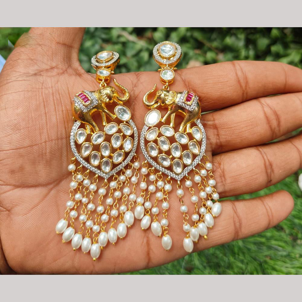 Amoliya Jewels Gold Plated Kundan And Pearls Dangler Earrings