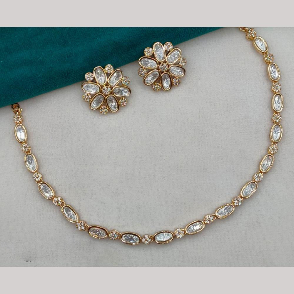 Amoliya Jewels Gold Plated Kundan And Austrain Stone Necklace Set