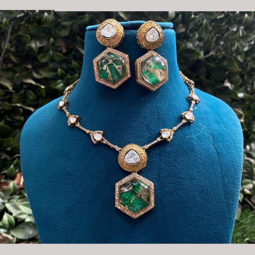 Amoliya Jewels Gold Plated Druzy Stone Necklace Set