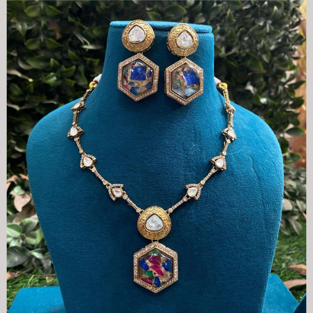 Amoliya Jewels Gold Plated Druzy Stone Necklace Set