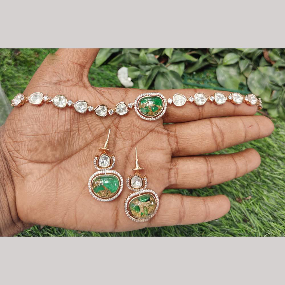 Amoliya Jewels Gold Plated Kundan And Druzy Stone Necklace Set