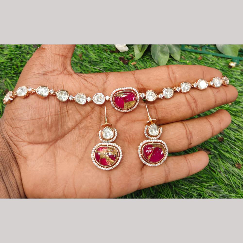 Amoliya Jewels Gold Plated Kundan And Druzy Stone Necklace Set