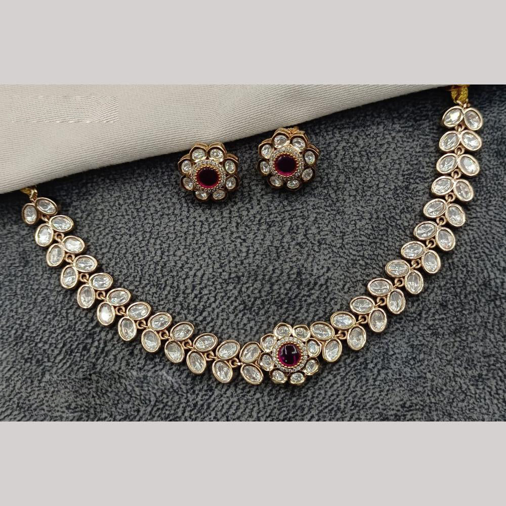 Amoliya Jewels Gold Plated Polki Kundan Necklace Set