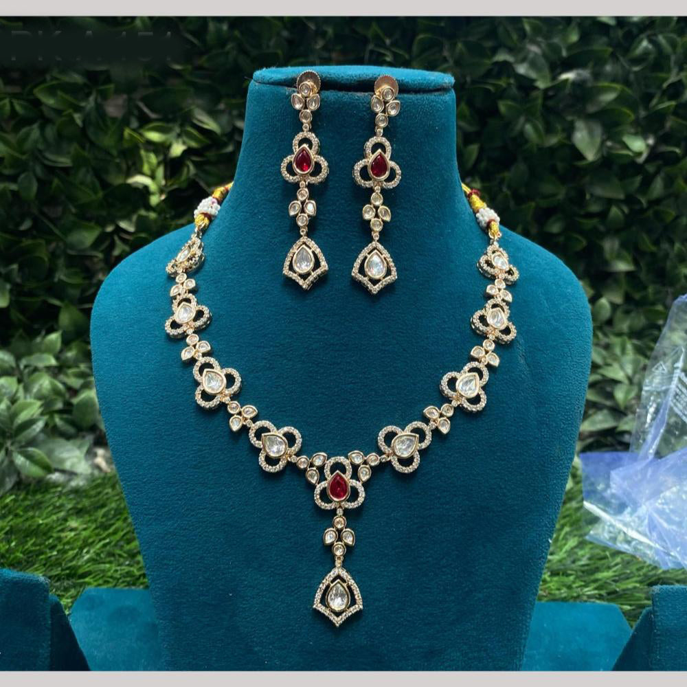 Amoliya Jewels Gold Plated Kundan And Austrain Stone Necklace Set