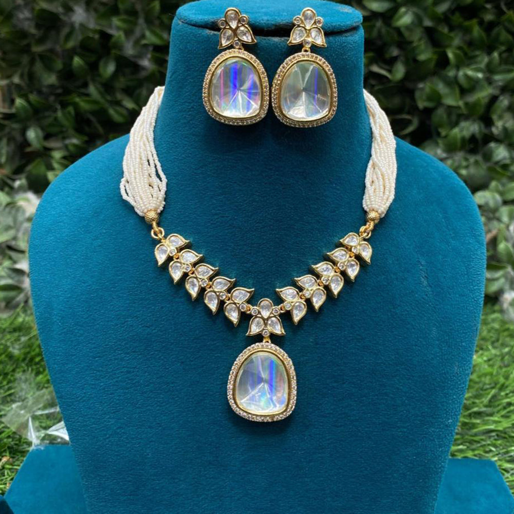 Amoliya Jewels Gold Plated Polki Kundan And Pearl  Necklace Set