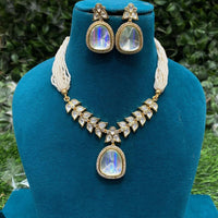Amoliya Jewels Gold Plated Polki Kundan And Pearl  Necklace Set 