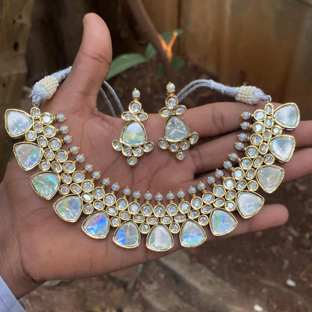 Amoliya Jewels Gold Plated Polki Kundan And Pearl  Necklace Set