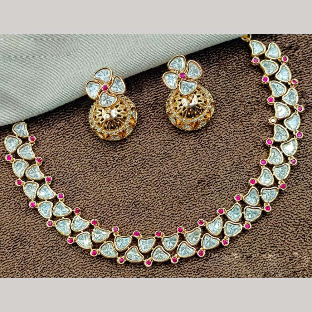 Amoliya Jewels Gold Plated Polki Kundan Necklace Set