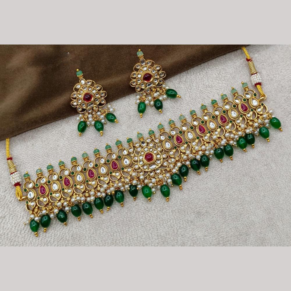 Amoliya Jewels Gold Plated Kundan And Beads Choker Necklace Set