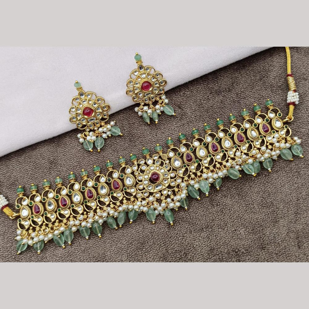 Amoliya Jewels Gold Plated Kundan And Beads Choker Necklace Set