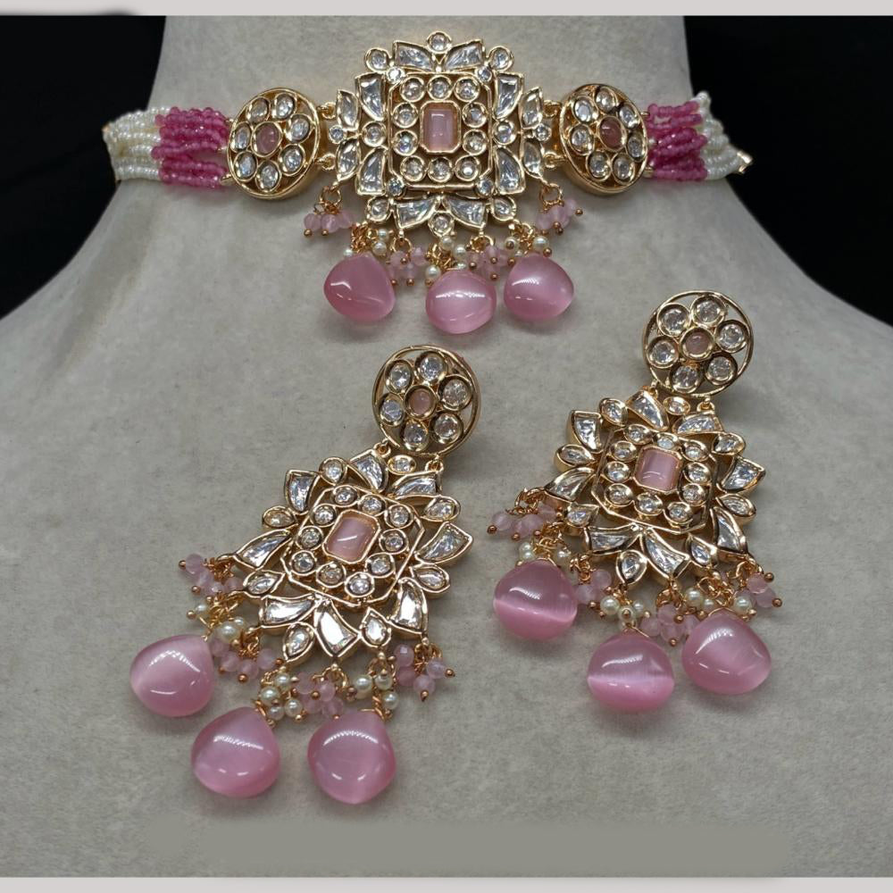 Amoliya Jewels Gold Plated Polki Kundan And Beads Choker Necklace Set
